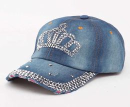 Rhinestone Crown Baseball Caps Fashion Jean Hat Hip Hop Femmes Denim Cowboy Sport Outdoor Soleil CHATS3442779