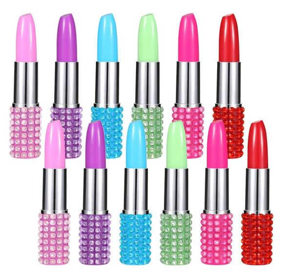 Rhinestone Crystal Ballpoint Pen Lipstick Shape Novelty Office Stationery Party favorise les étudiants Prix de classe Blue Ink