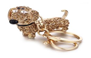 Rhinestone Crystal Dog Dachshund Keychain Bag Charm Pendant Keys Ketenhouder Key Ring Sieraden voor vrouwen Girl cadeau 6C080413322194
