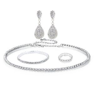 Strass cristal larme conception mariage bijoux de mariée ensemble argent plaqué femmes collier ras du cou boucles d'oreilles ensemble