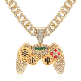 Rhinestone Cubaanse Iced Out Link Chain Game Controller Handvat Hanger Ketting voor Vrouwen Mannen Gouden Kleur Hip Hop Sieraden