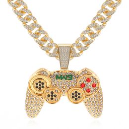 Collier cubain de strass Collier glaçonné Chaîne de liaison Game Contrôleur Poignée Collier Pendentif pour Femmes Hommes Gold Couleur Hip Hop Bijoux X0707