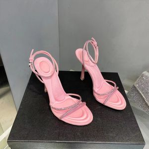 Strass décoration sandales à talons aiguilles boucle de cheville en soie véritable Escarpins Chaussures de soirée à bout ouvert à talons hauts pour femmes