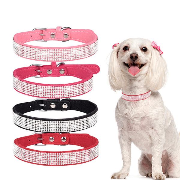 Collar de perro con diamantes de imitación, bonito y deslumbrante, suave, de ante, de cuero, para perro, gato, con diamantes de cristal, para cachorro