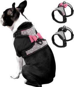 Harnais pour Chien Strass - Gilet pour Chien en Nylon Bling Réfléchissant avec Noeud Papillon Scintillant pour Petits Moyens Grands Chiens Marchant Fête et Mariage,Rose,S