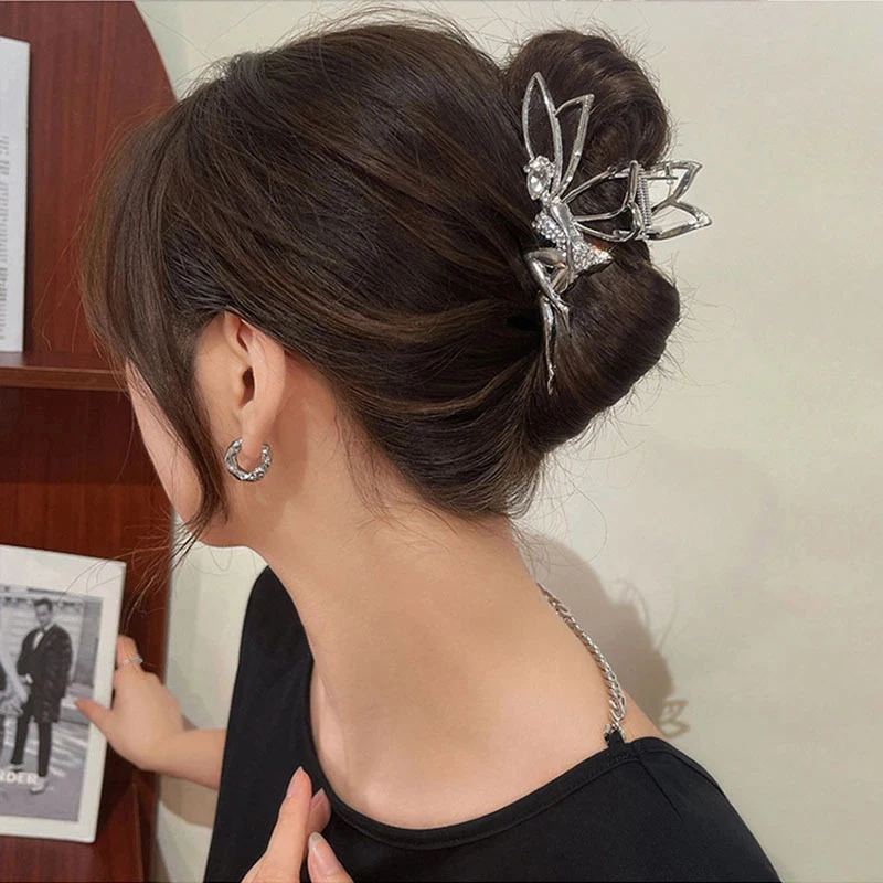 Rhinestone Elf Metal Hair Claw Crab Clip for Women Girls Shiny Barrette Hairpin Crystal Pearl Hair Accessories Smyckesgåvor