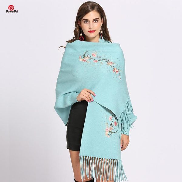 Foulards Strass Broderie Doux Cachemire Châle Écharpe Manches Chauve-Souris Glands Longue Mode Femmes Cape Cardigan Automne Hiver Double Wraps1