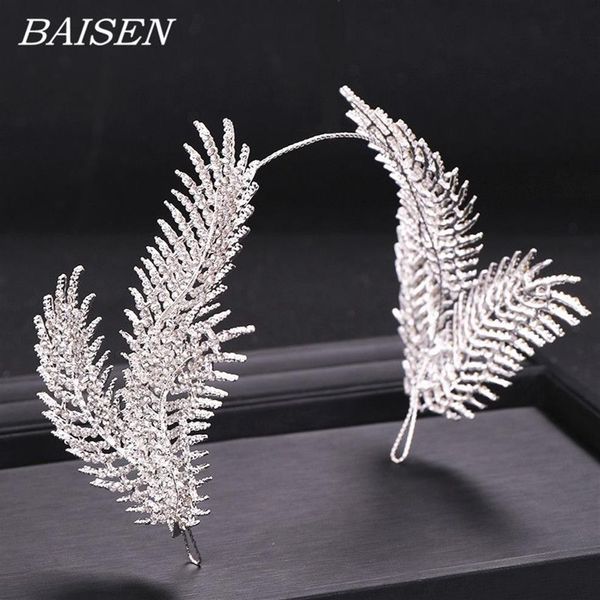 Strass plume diadème bandeau tête de mariée bijoux mariage mariée diadèmes couronne mariage cheveux accessoire coiffes Y200807217R