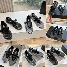 Strass Résille Ballerines Femme Sandales Designer Robe Chaussures Noir Confortable Avec Boîte 548