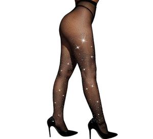 Strass Netkousen Sexy Visnet Panty Sparkle Glitter Panty Hoge Taille Mesh Kousen voor Vrouwen zwart wit grijs br1827920