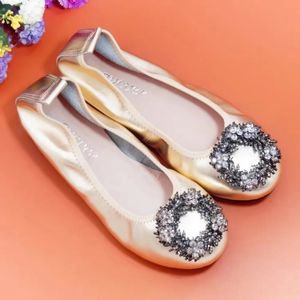 Strass chaussures plates femmes marque de luxe pliable ballerines femme mode peu profonde bateau chaussures sans lacet mocassins Mocasines Mujer