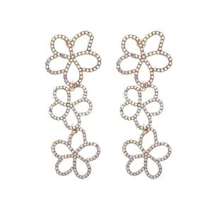 Strass Fleur Balancent Boucles D'oreilles Pour Les Femmes De Luxe Géométrique Cristal Vintage Charme Bijoux