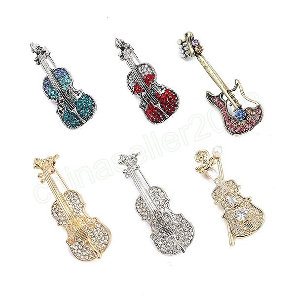 Strass Gitarre Broschen Für Frauen Männer Musikinstrument Party Büro Brosche Pins Geschenke Mädchen Kragen Brosche Kappe Rucksack Pins