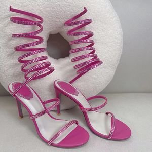 Sandales en strass à talons hauts à bout ouvert sandales à bride à talon fin designer cheville wrap femmes 9,5 cm sandales à talons hauts fleur Strass chaussures de dîner 34-43