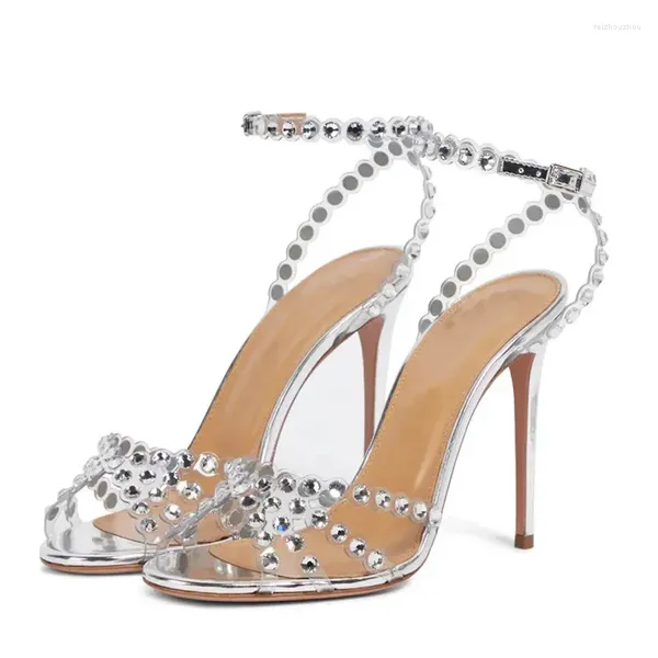 Rhinestone High Heels Sandals Femmes Pumps Fish Mouth Sexy Talon mince Robe de mariée Designer d'été Sandalias Mujer 8399