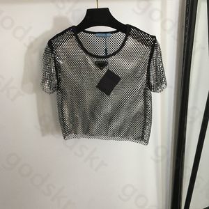 Strass Hol Cool Shirt Damesmode Dunne korte mouw T-shirt Tops Designer Glitter losse blouse