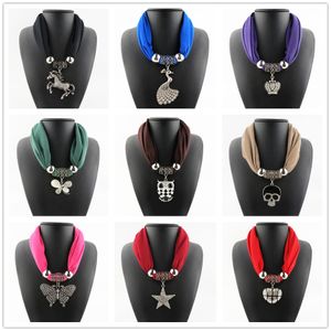 Rhinestone Horse Hanger Ring Ketting Sjaals Sieraden Alloy Kralen Tassel Hanger Sjaal Sjaals voor Dames 6pcs / lot