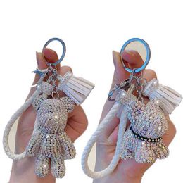 Strass porte-clés ours bouledogue Punk français chien voiture pendentif portefeuille Llaveros Mujer bijoux cadeau accessoires