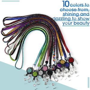 Strass Lanyard Bling Glitter intrekbare ketting Badge Reel Lanyard met veiligheidssluiting Crystal ID Badge sleutelhangerhouder voor meisjesgroothandel