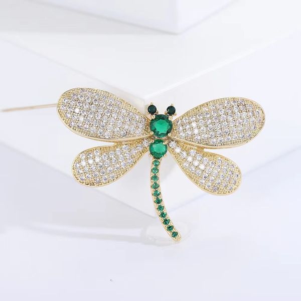 Broches grandes de libélula con diamantes de imitación para mujer, broche de abrigo Vintage, Pin, regalo de joyería de insectos