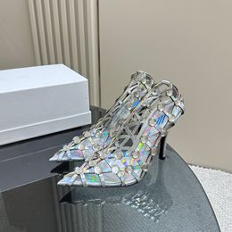 Escarpins à talons hauts pointus en maille Laser strass, cuir nubuck personnalisé à la mode, 10.5cm