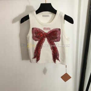 Bowknot patroon vest vrouwen glanzende pailletten tanks rond nek tanktop buiten ademende mouwloze vesten