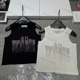 Strass Letter Break Break Vest Designer shirts voor vrouwen Croptop zomertanks Top slank mouwloos shirt