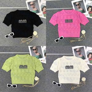 Strass Lettre T-shirt pull en tricot Tee Femmes Tops Designer T-shirts tricotés Sexy Pull creux Multi Couleur S2Tk #