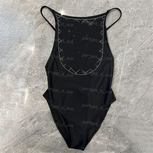 Strass lettre femmes maillots de bain noir une pièce maillot de bain Sexy dos nu croix conception maillot de bain rembourré amovible maillots de bain