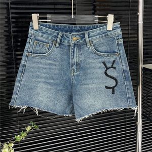 Strierse letters jeans shorts for dames side letter short pant hip hop street style denim broek