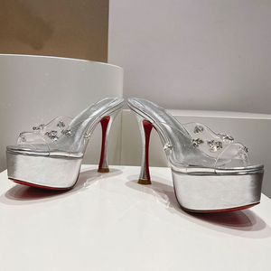 Dieblas de diseño de lujo Sandalias Sandalias de tacones de aguja de 12 cm Mulas Crystal embellecidos zapatos de moda sandalias de piel de oveja