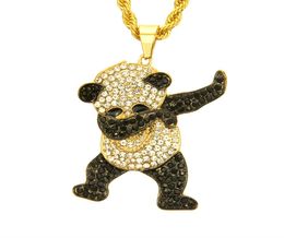 Strass Gioielli Hip Hop di lusso Oro Argento Danza Divertente Panda Ciondolo animale Ghiacciato Rock Hip Hop Collane di design Regalo per2116964