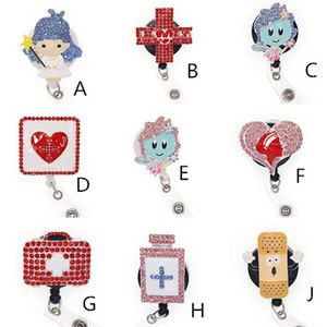 10 PCS/Lot Rhinestone Key Rings Medisch verpleegkundige Angel Badge Reel Nursing Design Reticable ID Holder Clip