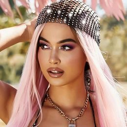 Rhinestone Mesh Bandband Black Black Hairbands Crystal Club NightScarfs Rave Party Head enveloppe des accessoires de cheveux pour les femmes 240410