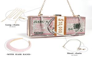 Sacs d'argent en strass avec ensemble de bandes de cheveux pour femmes Design de mode 2020 New Bling Money Golds Rhinestone avec bandeau9909067