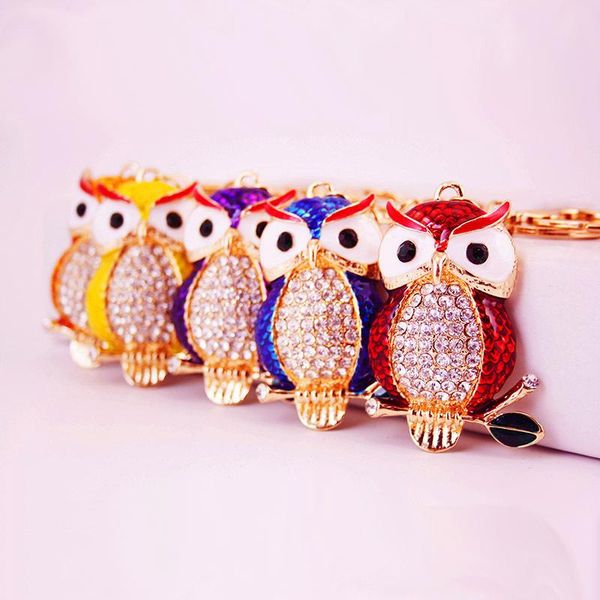 Strass Hibou Porte-clés Émail Alliage Cristal Animal Pendentif Homard Fermoir Mode Femmes Voiture Porte-clés Porte-clés 3 pcs/Lot 77*50mm