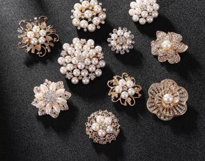 Broche de perlas de diamantes de imitación, joyería variada, broches de boda de cristal para mujer y niña, juego de pines, ramo elegante