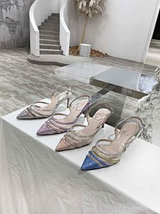 Sandales pointues en strass, chaussures d'été à talons hauts pour Banquet européen et américain, chaussures de mariage à talons aiguilles