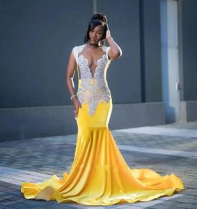 Robes De bal en strass pour femmes, tenue De soirée sirène en velours jaune et perles, tenue De soirée noire pour filles