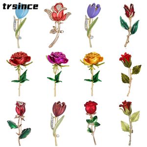 Strass rouge Rose fleur broches perle broche pour femmes élégant tulipe fleur Bouquet nœud papillon broches mariage fête Badge bijoux