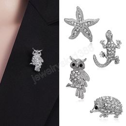 Snine -Retro Crystal Silver Color Animal Broches For Women Romantic Wedding Rhinestone Party Owl Starfish Hedgehog Booch Pin