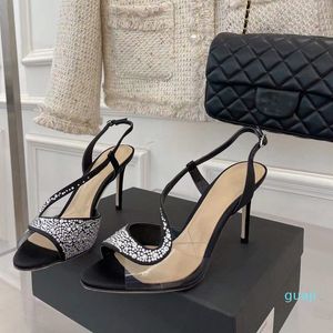 Strass Sandales Femmes Talons Hauts Chaussures De Soirée En Soie Sexy Ouvert Poisson Bouche Toe Marque De Luxe Designer Daim Pompes Chic Piste De Mode 8416