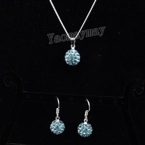 Fashion Rhinestone Jewelery Set Lake Blue Disco Ball Pending y collar para mujeres 10 sets al por mayor