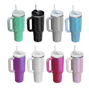 Tasse à café de voyage isolée de bière de grande capacité d'acier inoxydable de poignée de gobelet de strass miroitant de 40Oz 0511 pour le bricolage