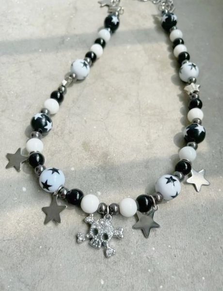 Collier ras du cou en perles pour femmes, strass, crâne, étoile, pentagramme, Vintage, doux, Cool, tendance, chaîne, Harajuk Y2k, bijoux 240131