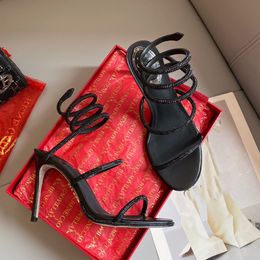 Rigiane Snake Strass Stiletto Sandales René Caovilla Cleo 95 mm Chaussures de soirée Femmes High Talons enveloppant Chaussure d'usine de concepteur de luxe enveloppant