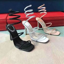 Strass Snake Strass stiletto sandalen Rene Caovilla Cleo 95mm Avondschoenen dames hoge hakken Enkel Wraparound luxe designer fabriek Motion design 60essYY