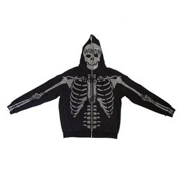 Strass Spider Web Skeleton Embellissement Sweats à capuche pour hommes / femmes Top Y2K Vestes Grunge American Fashion Zip Up Sweat à capuche 240227