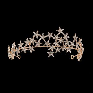 Estrellas de dhinestone tiaras novias accesorios para el cabello de boda crystal corona tiara handamade para la fiesta del cabello nupcial el regalo de joyería