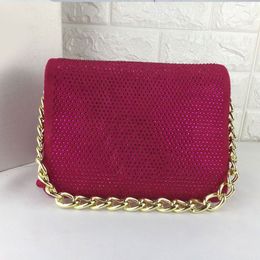 Strass Daim Sac à bandoulière Chaînes Sacs à bandoulière Diamants axillaires Sac à main Plaine Antique Laiton Lettre Hasp Matériel Flap Clutch2366